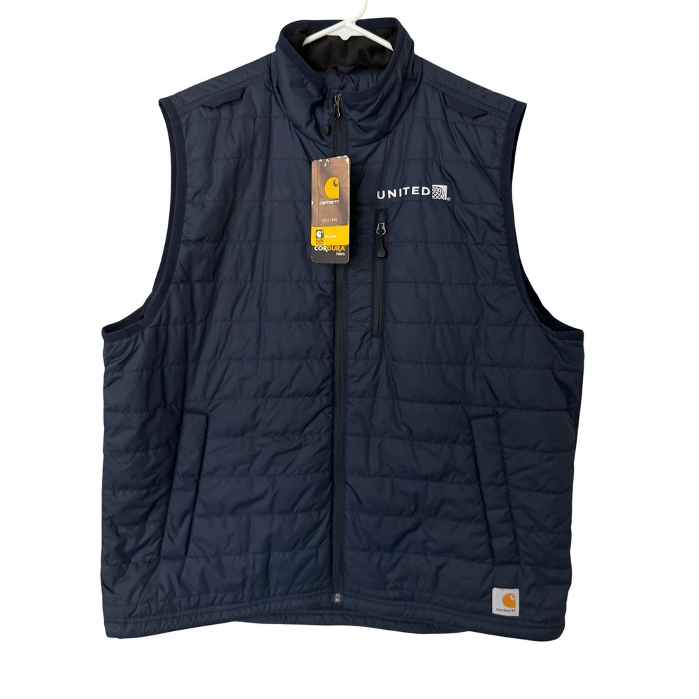 Carhartt Gilliam Vest XL Navy Blue Rain Defender Cordura United Airlines NEW